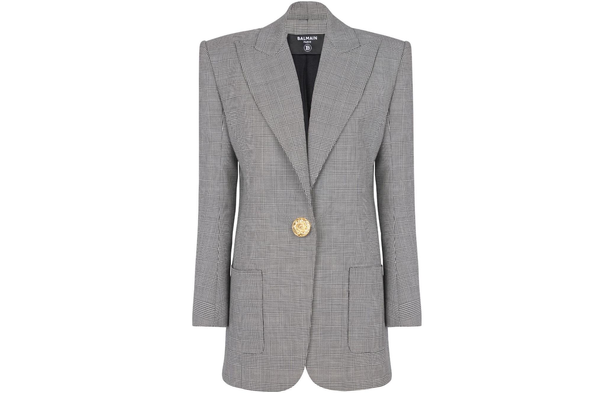 Order (W) 巴尔曼 SS23 灰色拼接格纹单扣西装外套. BF1SF040WB85-GAB