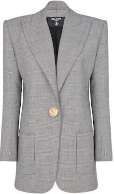 (W) 巴尔曼 SS23 灰色拼接格纹单扣西装外套. BF1SF040WB85-GAB Order (W) 巴尔曼 SS23 灰色拼接格纹单扣西装外套. BF1SF040WB85-GAB