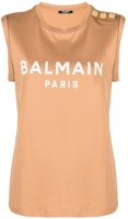 (Women) BALMAIN SS23 Logo Embossed Button Tank Top in Camel Brown. AF0ED000BB02-WCE (Women) BALMAIN SS23 Logo Embossed Button Tank Top in Camel Brown. AF0ED000BB02-WCE