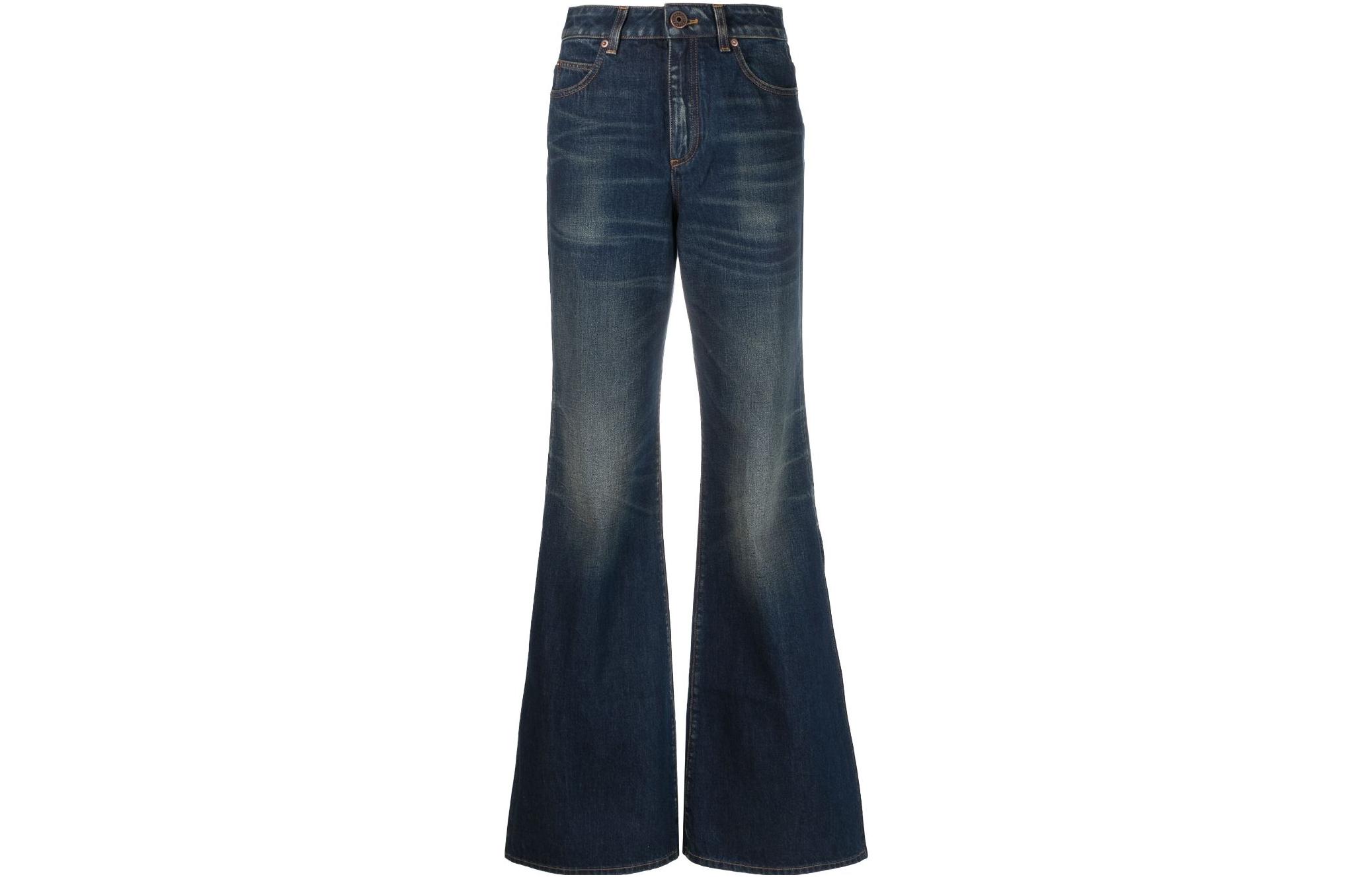 (Women) BALMAIN SS23  Mid-Rise Flared Washed Blue Jeans BF1MJ100DD70-SJJ