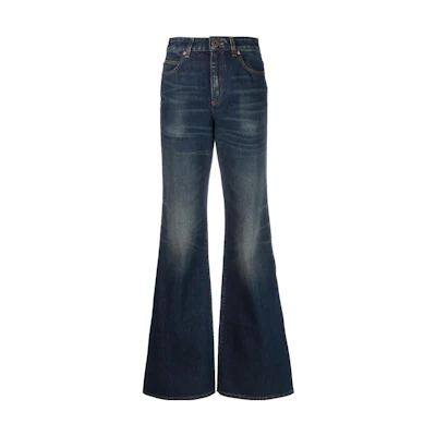 (Women) BALMAIN SS23 Mid-Rise Flared Washed Blue Jeans BF1MJ100DD70-SJJ