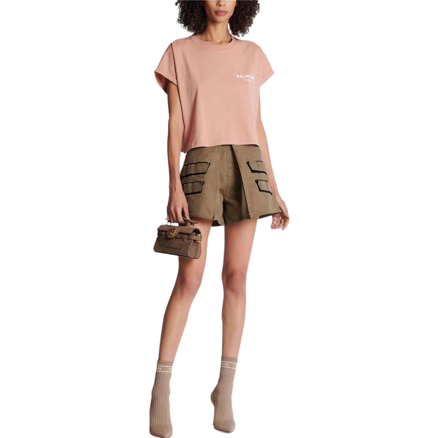 Lookbook (W) 巴尔曼 SS23 粉色标志印花圆领T恤. AF1EE005BB01-GIB