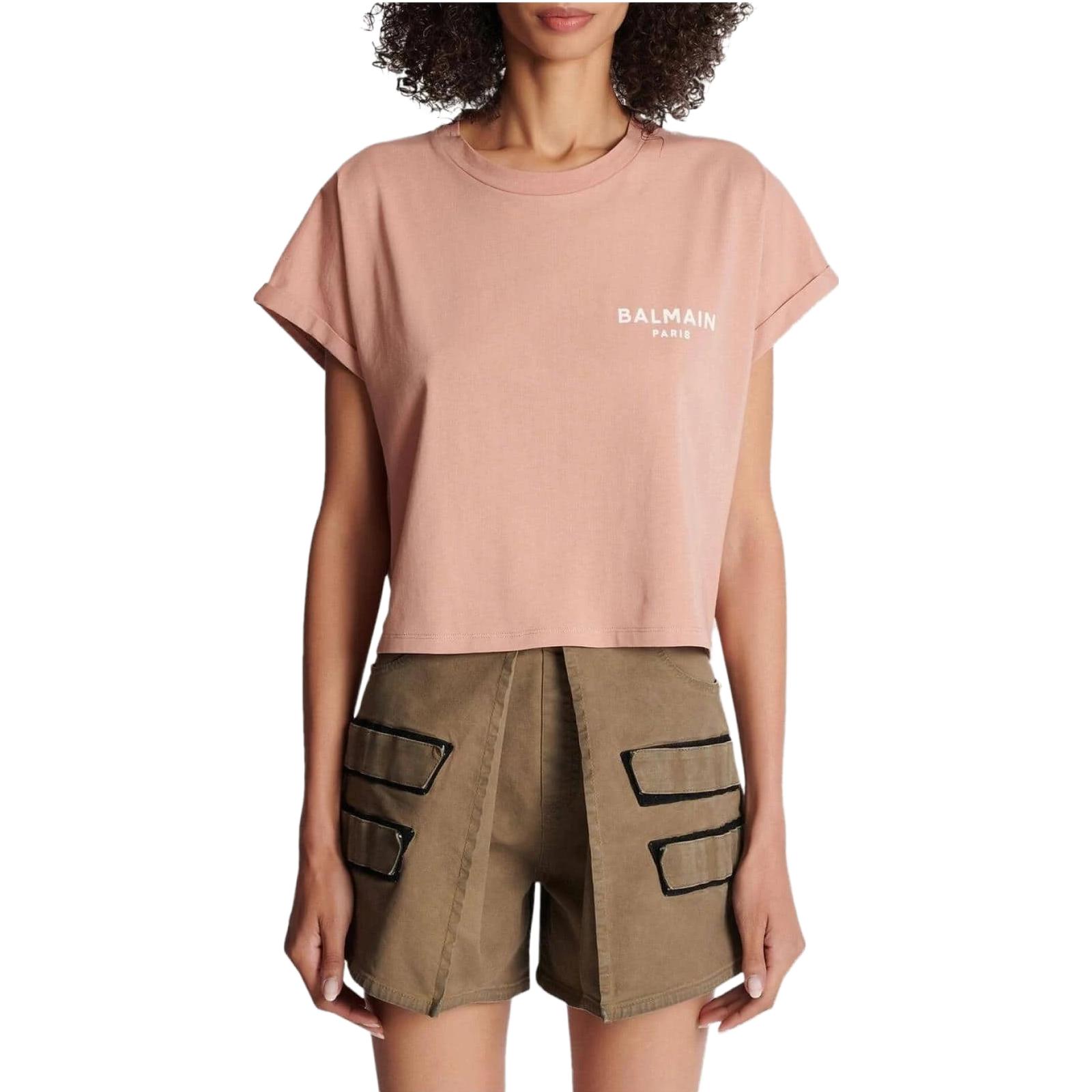 Purchase (W) 巴尔曼 SS23 粉色标志印花圆领T恤. AF1EE005BB01-GIB