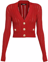 (Women) BALMAIN SS23 Solid Red Knit Button-Up Cardigan. BF1KL018-KE18-3KB (Women) BALMAIN SS23 Solid Red Knit Button-Up Cardigan. BF1KL018-KE18-3KB