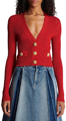 (W) BALMAIN SS23 Kardigan Merah Butang Depan Rajut. BF1KL018-KE18-3KB Shop (W) BALMAIN SS23 Kardigan Merah Butang Depan Rajut. BF1KL018-KE18-3KB