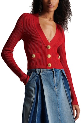(W) BALMAIN SS23 Kardigan Merah Butang Depan Rajut. BF1KL018-KE18-3KB Purchase (W) BALMAIN SS23 Kardigan Merah Butang Depan Rajut. BF1KL018-KE18-3KB