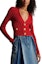 Purchase (W) BALMAIN SS23 Kardigan Merah Butang Depan Rajut. BF1KL018-KE18-3KB