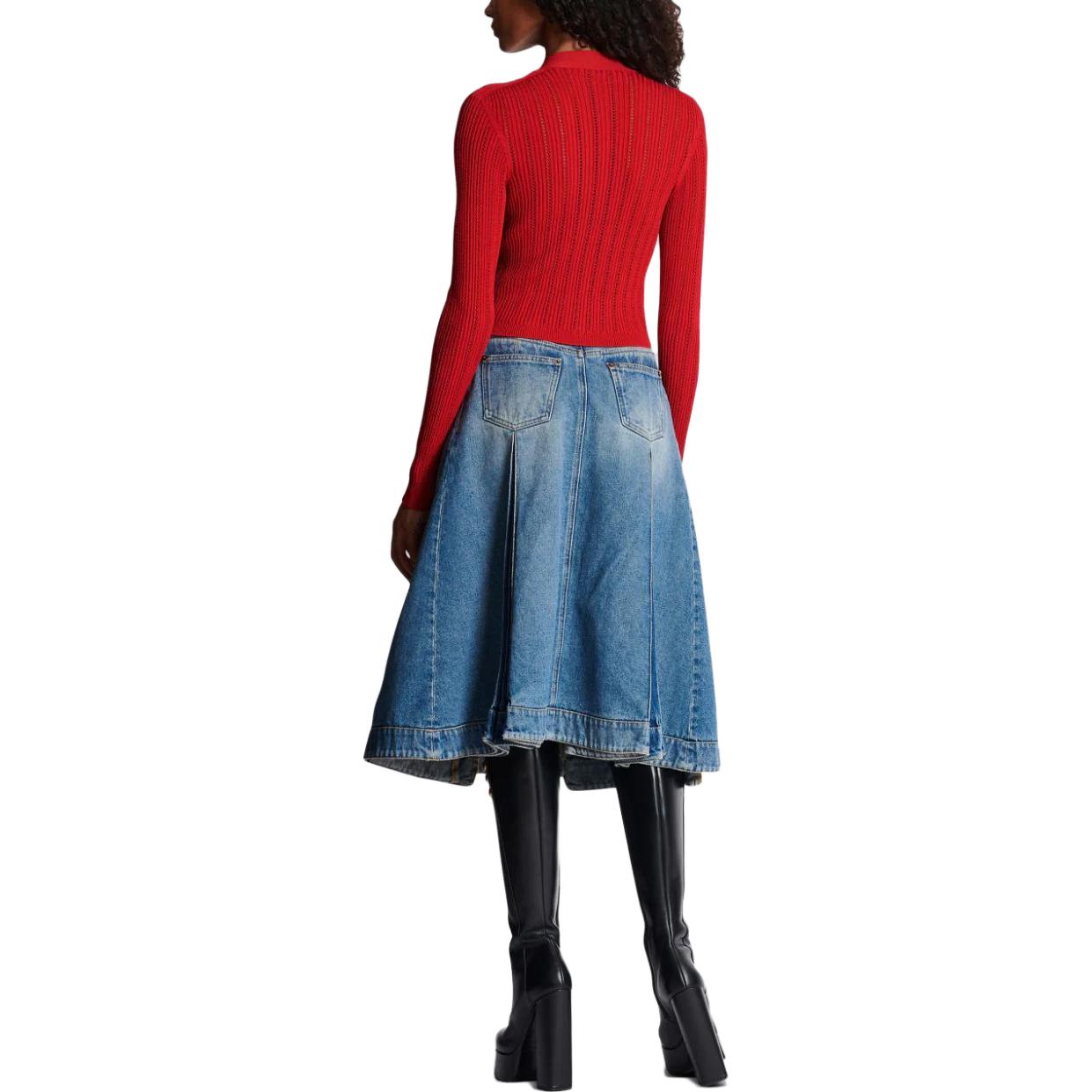 Details for (W) BALMAIN SS23 Kardigan Merah Butang Depan Rajut. BF1KL018-KE18-3KB