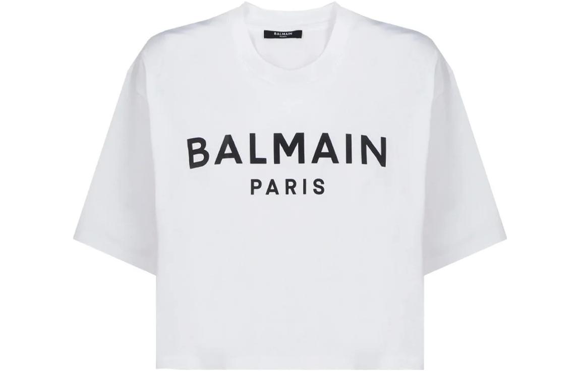 (Women) BALMAIN SS23  White Crew Neck T-Shirt with Letter Print. AF0EE020BB02-GAB