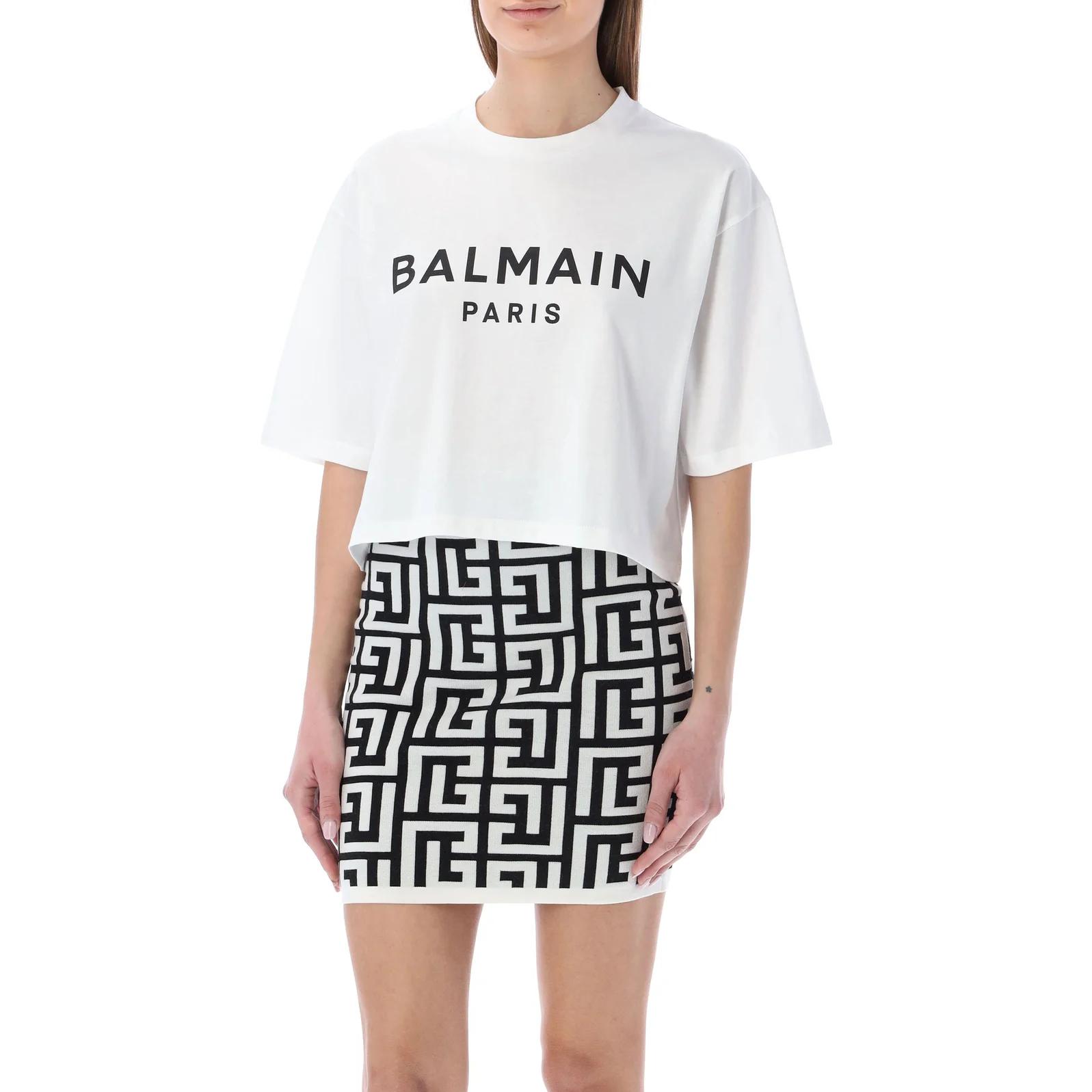 Shop (W) BALMAIN SS23 白色圓領字母印花T恤。 AF0EE020BB02-GAB
