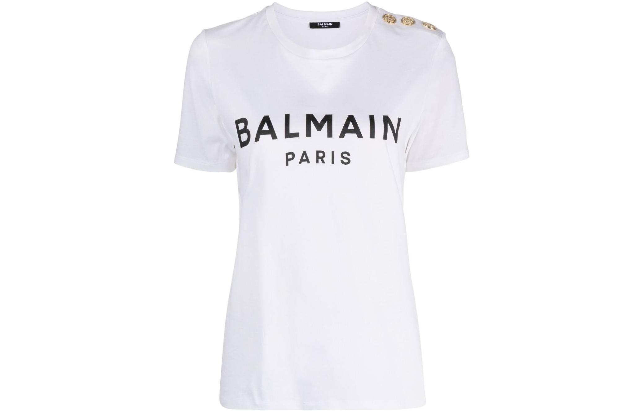 (Women) BALMAIN SS23  White Crewneck Letter Print Short Sleeve T-Shirt AF0EF005BB02-GAB