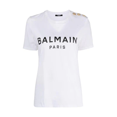 (Women) BALMAIN SS23 White Crewneck Letter Print Short Sleeve T-Shirt AF0EF005BB02-GAB