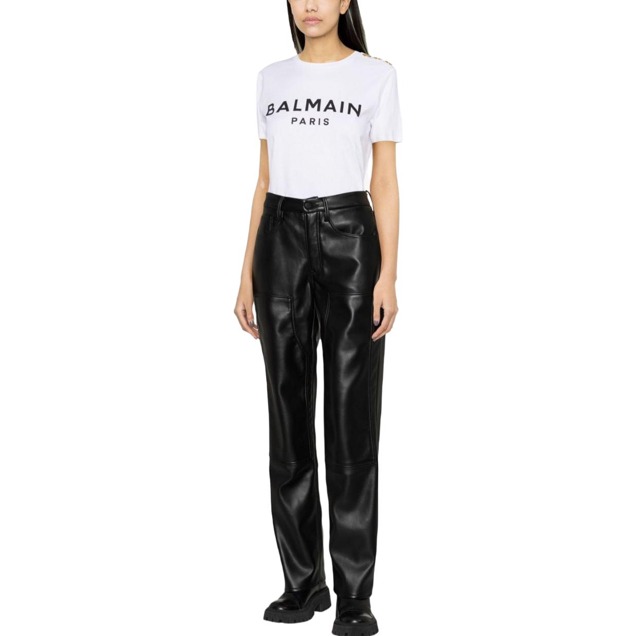 Lookbook (W) BALMAIN SS23 Kaos Putih Crewneck Cetak Huruf Lengan Pendek AF0EF005BB02-GAB