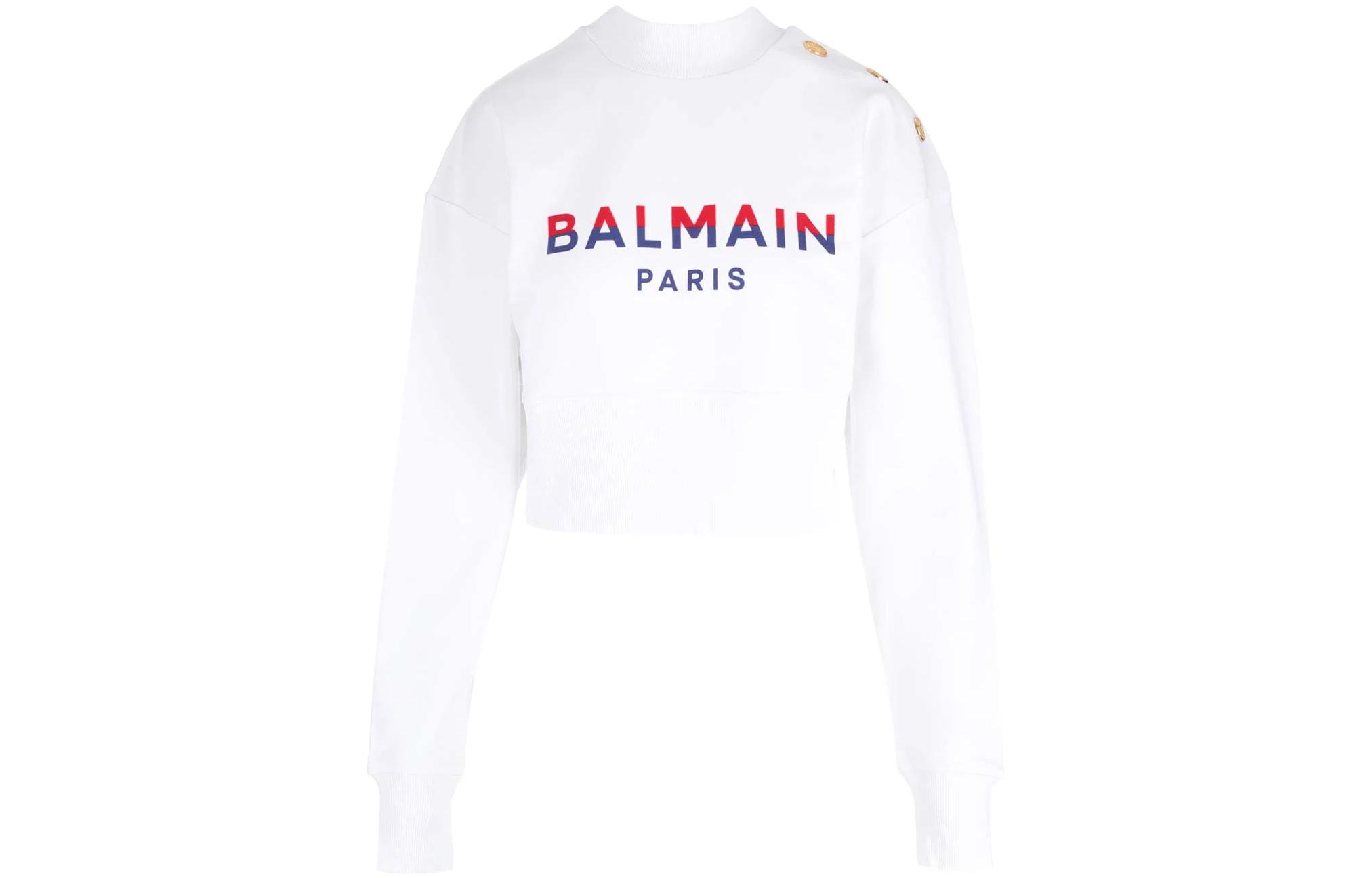 (Women) BALMAIN SS23  White Crewneck Sweatshirt with Logo Print BF1JO040-BC46-GPY