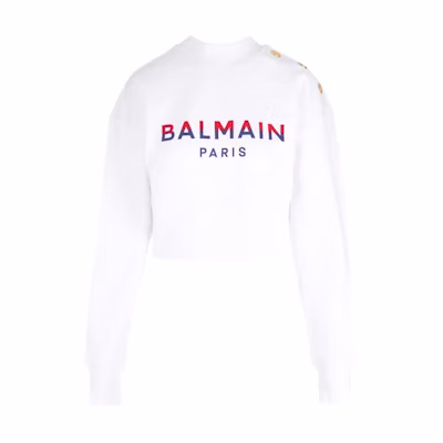 (Women) BALMAIN SS23 White Crewneck Sweatshirt with Logo Print BF1JO040-BC46-GPY