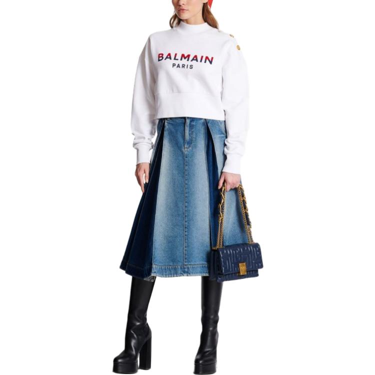 Shop (W) BALMAIN SS23 白色印Logo圓領長袖上衣 BF1JO040-BC46-GPY