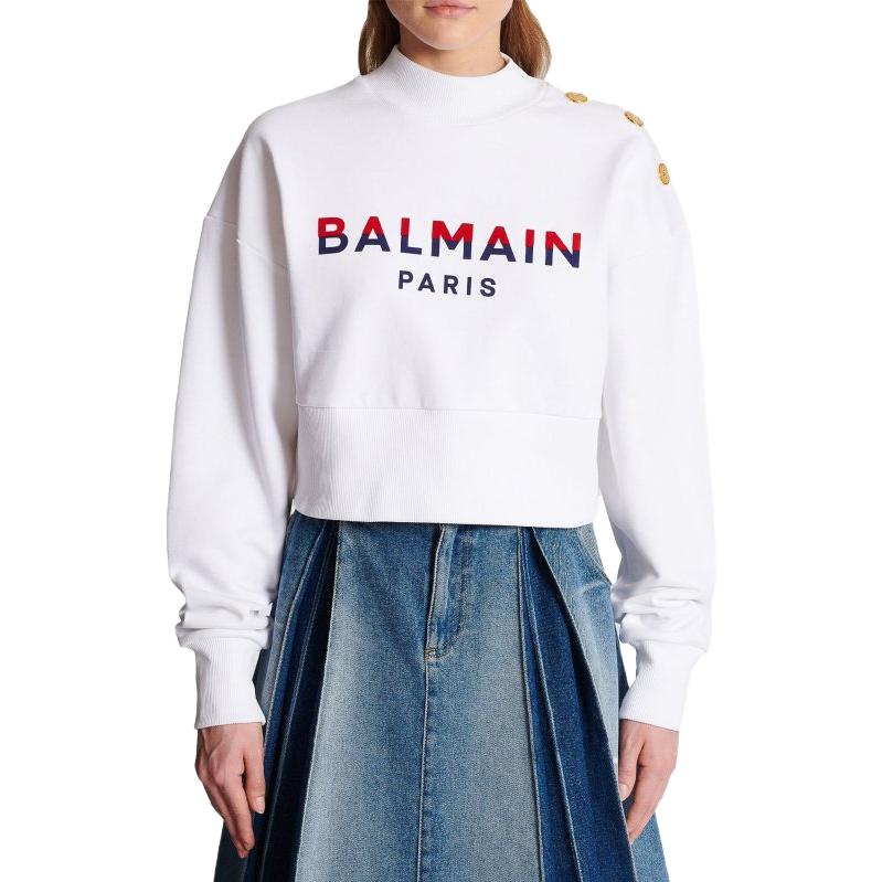 Details for (W) BALMAIN SS23 白色印Logo圓領長袖上衣 BF1JO040-BC46-GPY