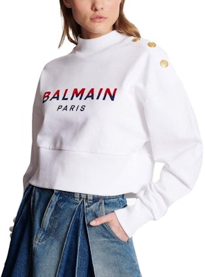 (W) BALMAIN SS23 白色印Logo圓領長袖上衣 BF1JO040-BC46-GPY Sizing (W) BALMAIN SS23 白色印Logo圓領長袖上衣 BF1JO040-BC46-GPY