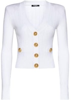 (Women) BALMAIN SS23 White Deep V-Neck Button-Up Knit Cardigan AF0KL007KB07-0FA (Women) BALMAIN SS23 White Deep V-Neck Button-Up Knit Cardigan AF0KL007KB07-0FA