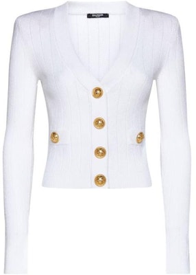 (W) BALMAIN SS23 Kardigan Knit Putih V-Leher Dalam dengan Butang-Up AF0KL007KB07-0FA Buy (W) BALMAIN SS23 Kardigan Knit Putih V-Leher Dalam dengan Butang-Up AF0KL007KB07-0FA