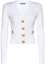 Buy (W) BALMAIN SS23 Kardigan Knit Putih V-Leher Dalam dengan Butang-Up AF0KL007KB07-0FA