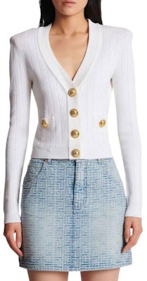 (W) BALMAIN SS23 Kardigan Knit Putih V-Leher Dalam dengan Butang-Up AF0KL007KB07-0FA Lookbook (W) BALMAIN SS23 Kardigan Knit Putih V-Leher Dalam dengan Butang-Up AF0KL007KB07-0FA