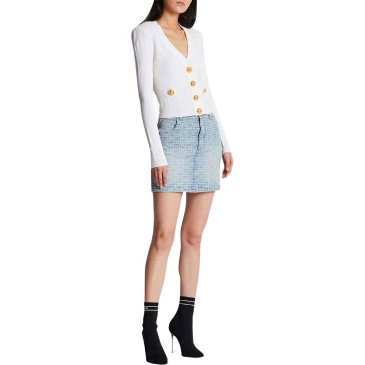 Purchase (W) BALMAIN SS23 Kardigan Knit Putih V-Leher Dalam dengan Butang-Up AF0KL007KB07-0FA