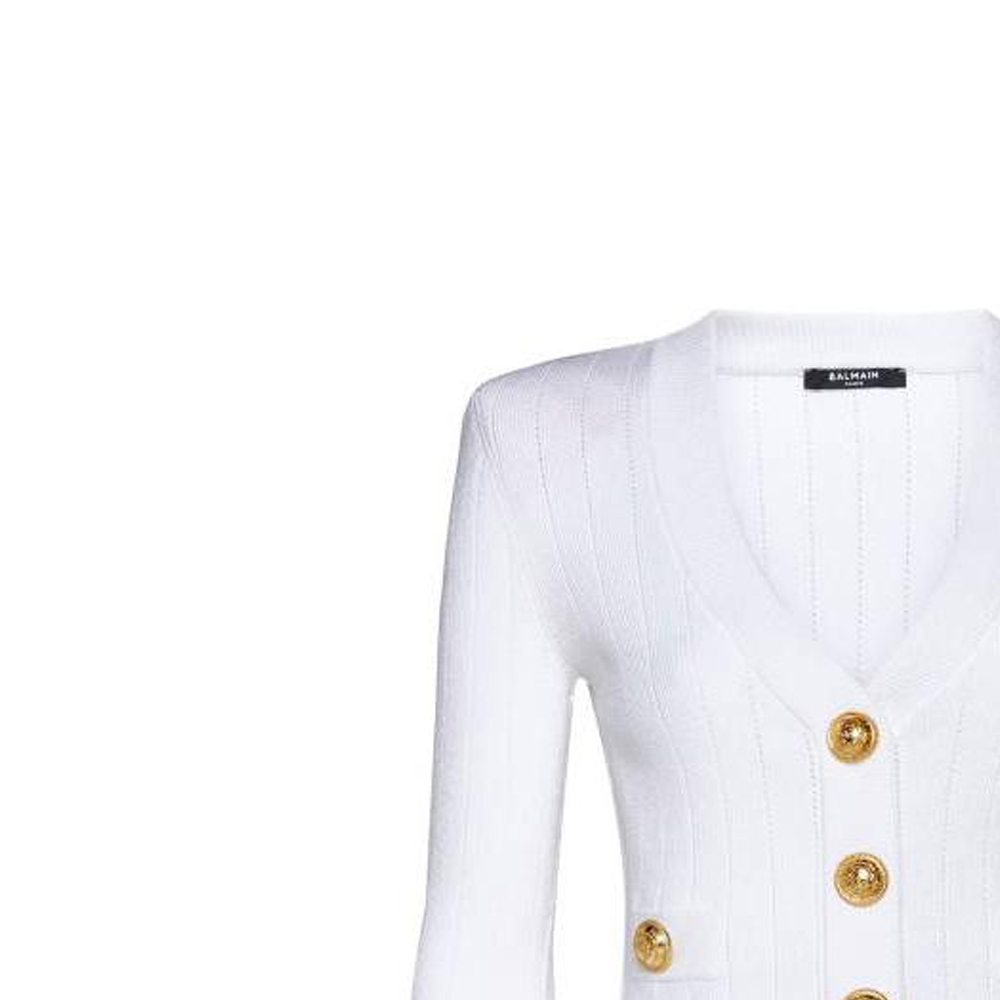 Details for (W) BALMAIN SS23 Kardigan Knit Putih V-Leher Dalam dengan Butang-Up AF0KL007KB07-0FA