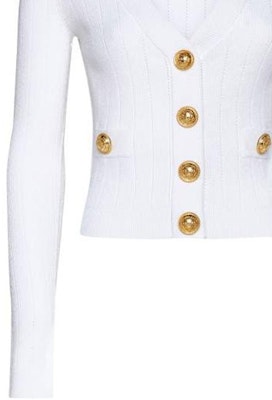(W) BALMAIN SS23 Kardigan Knit Putih V-Leher Dalam dengan Butang-Up AF0KL007KB07-0FA Sizing (W) BALMAIN SS23 Kardigan Knit Putih V-Leher Dalam dengan Butang-Up AF0KL007KB07-0FA