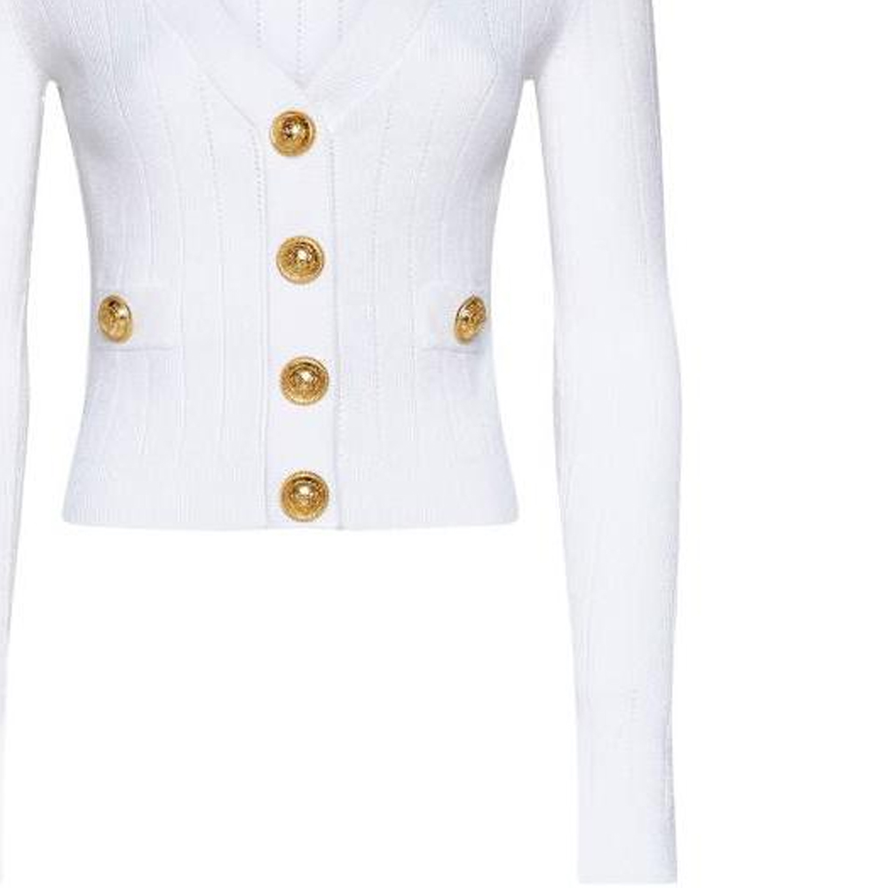 Cheap (W) BALMAIN SS23 Kardigan Knit Putih V-Leher Dalam dengan Butang-Up AF0KL007KB07-0FA