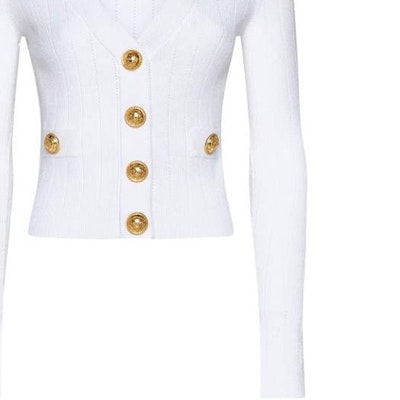 (W) BALMAIN SS23 Kardigan Knit Putih V-Leher Dalam dengan Butang-Up AF0KL007KB07-0FA Cheap (W) BALMAIN SS23 Kardigan Knit Putih V-Leher Dalam dengan Butang-Up AF0KL007KB07-0FA