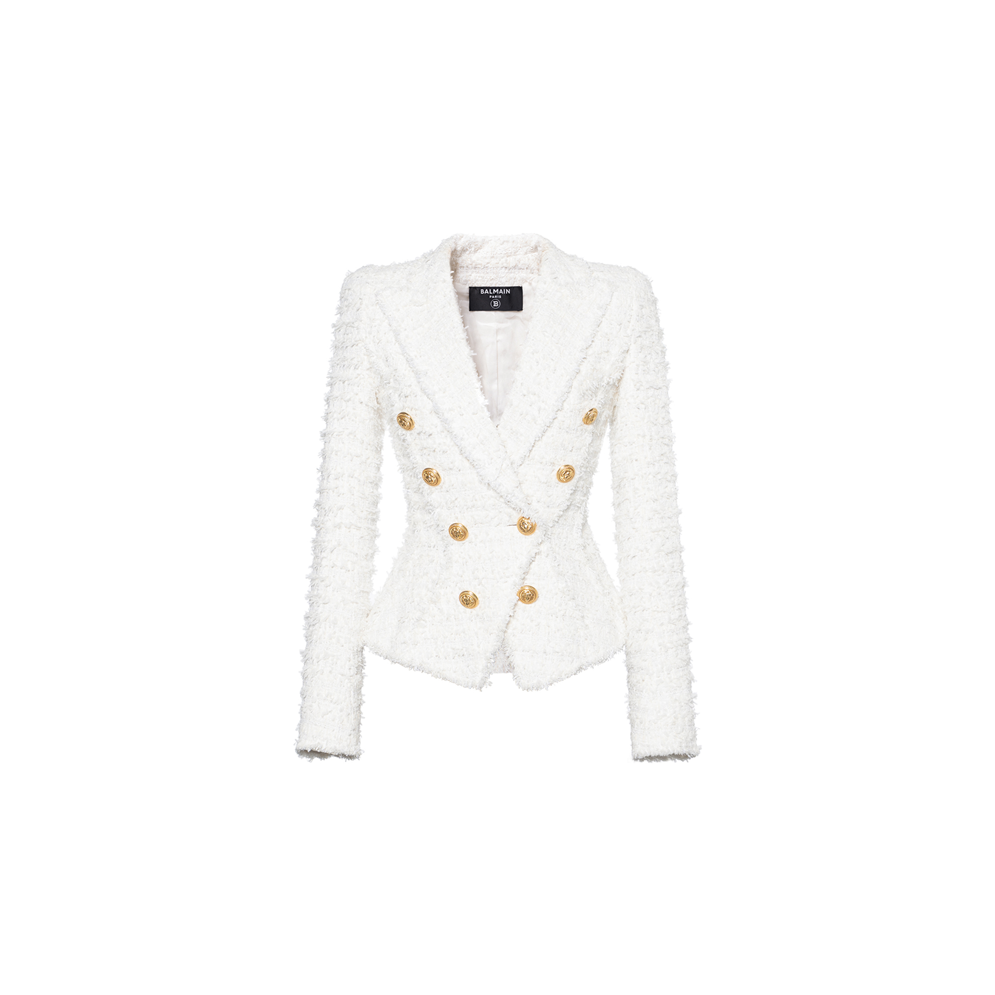 (Women) BALMAIN SS23  White Double-Breasted Tweed Jacket AF1SI207XE36-0FA