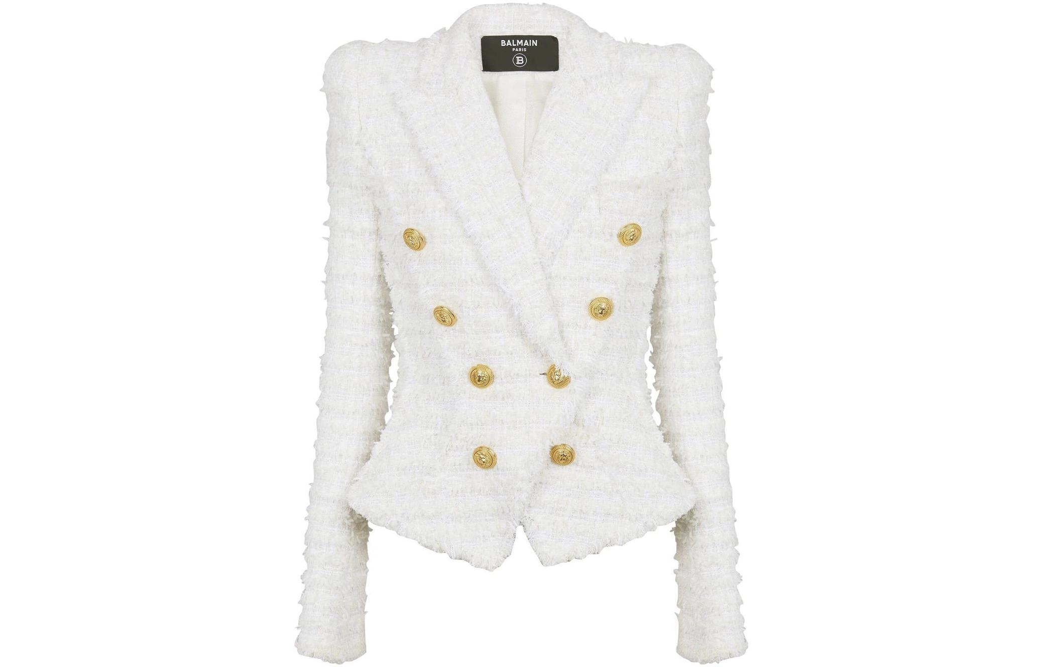 Order (W) BALMAIN SS23 白色雙排扣粗花呢外套 AF1SI207XE36-0FA