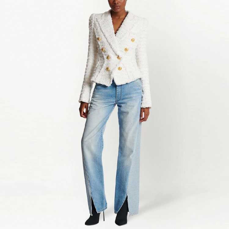 Lookbook (W) BALMAIN SS23 白色雙排扣粗花呢外套 AF1SI207XE36-0FA