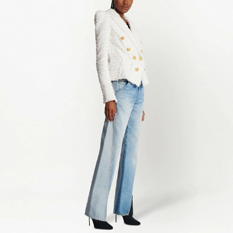 Shop (W) BALMAIN SS23 白色雙排扣粗花呢外套 AF1SI207XE36-0FA