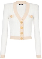 (Women) BALMAIN SS23 White Embroidered Mesh V-Neck Slim Knit Cardigan. AF1KL013KD74G-DKF (Women) BALMAIN SS23 White Embroidered Mesh V-Neck Slim Knit Cardigan. AF1KL013KD74G-DKF