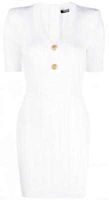 (W) BALMAIN SS23 白色短袖羅紋針織中長洋裝 AF1R6030KB39-OFA Order (W) BALMAIN SS23 白色短袖羅紋針織中長洋裝 AF1R6030KB39-OFA