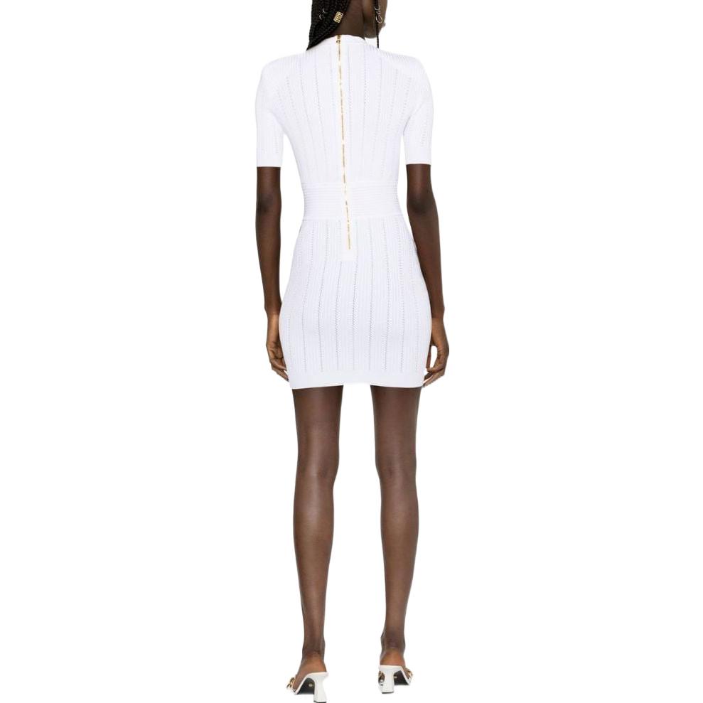 Shop (W) BALMAIN SS23 白色短袖羅紋針織中長洋裝 AF1R6030KB39-OFA