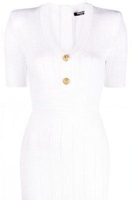 (W) BALMAIN SS23 白色短袖羅紋針織中長洋裝 AF1R6030KB39-OFA Details for (W) BALMAIN SS23 白色短袖羅紋針織中長洋裝 AF1R6030KB39-OFA