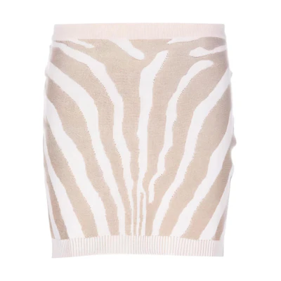 (Women) BALMAIN SS23 Zebra Print Casual Mini Skirt. AF1LB005KD48-GAD