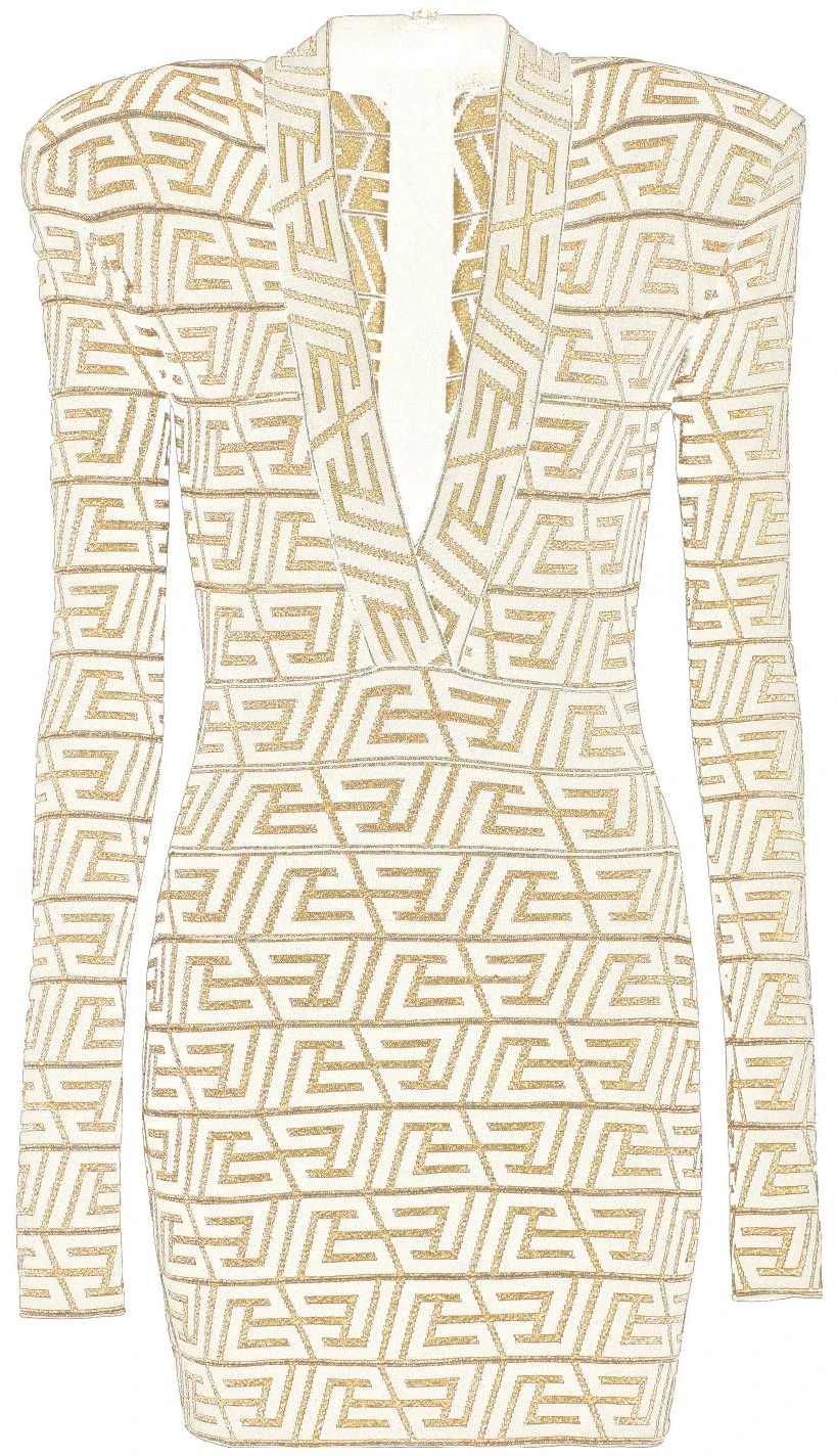 women-balmain-ss-23-beige-monogram-knit-v-neck-long-sleeve-mini-dress-af-1-r8050-kd-84-idr