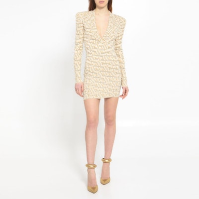 (W) BALMAIN SS23 米色字母針織V領長袖迷你連衣裙 AF1R8050KD84-IDR Lookbook (W) BALMAIN SS23 米色字母針織V領長袖迷你連衣裙 AF1R8050KD84-IDR