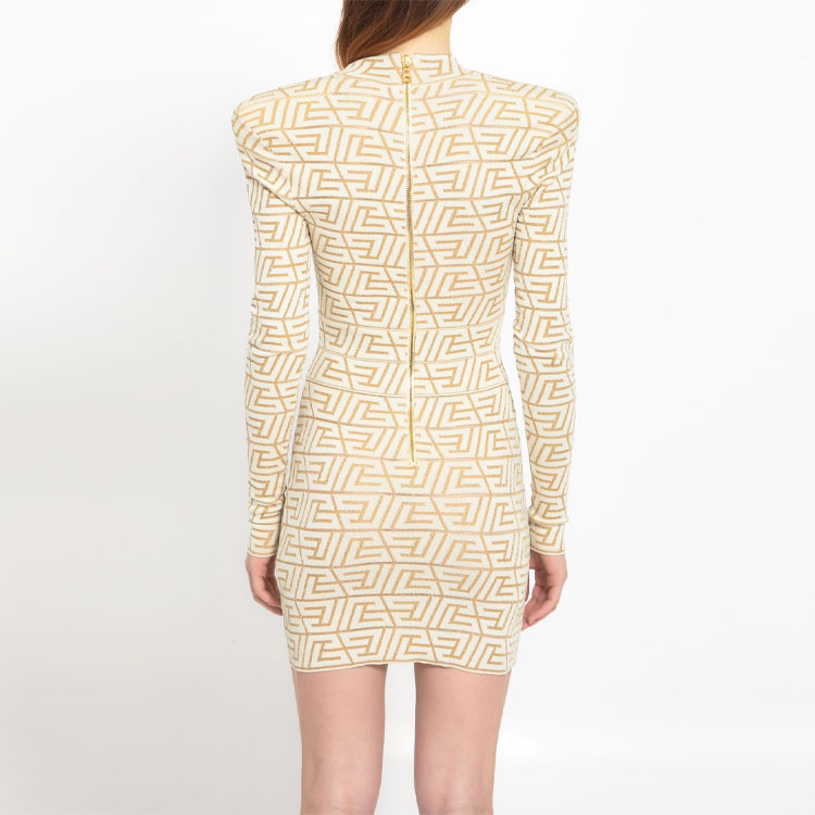 Shop (W) BALMAIN SS23 米色字母針織V領長袖迷你連衣裙 AF1R8050KD84-IDR