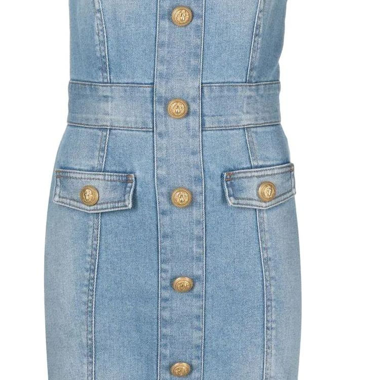 Sizing (W) 巴尔曼 SS23 水洗牛仔无袖连衣裙 女款 蓝色 AF1R2127DC99-6FF