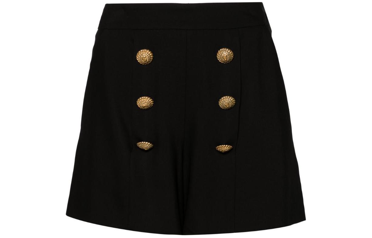 (Women) BALMAIN SS24  Black High-Waisted Embossed Double-Breasted Shorts CF1PA235-VE17-0PA