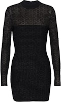 (Women) BALMAIN SS24 Black Knit Mesh Long Sleeve Mini Dress with Maze Logo Pattern DF1R8029-KG96-EAC (Women) BALMAIN SS24 Black Knit Mesh Long Sleeve Mini Dress with Maze Logo Pattern DF1R8029-KG96-EAC