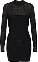 Order (Women) BALMAIN SS24 Black Knit Mesh Long Sleeve Mini Dress with Maze Logo Pattern DF1R8029-KG96-EAC