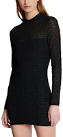 Details for (Women) BALMAIN SS24 Black Knit Mesh Long Sleeve Mini Dress with Maze Logo Pattern DF1R8029-KG96-EAC