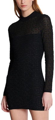 (W) BALMAIN SS24 Mini Dress Lengan Panjang Hitam dengan Corak Logo Maze. DF1R8029-KG96-EAC Details for (W) BALMAIN SS24 Mini Dress Lengan Panjang Hitam dengan Corak Logo Maze. DF1R8029-KG96-EAC
