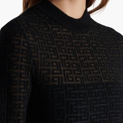 (W) BALMAIN SS24 Mini Dress Lengan Panjang Hitam dengan Corak Logo Maze. DF1R8029-KG96-EAC Sizing (W) BALMAIN SS24 Mini Dress Lengan Panjang Hitam dengan Corak Logo Maze. DF1R8029-KG96-EAC